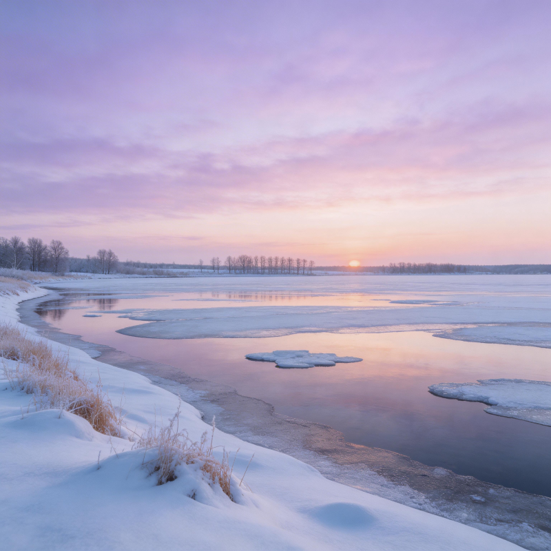 冬日湖畔晨曦图片