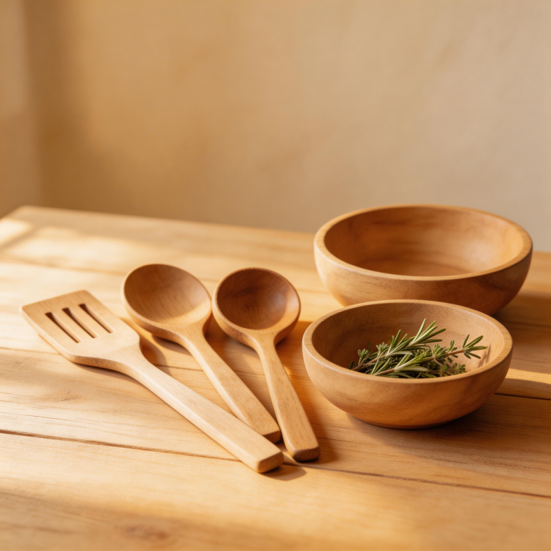 木质厨具与香草图片