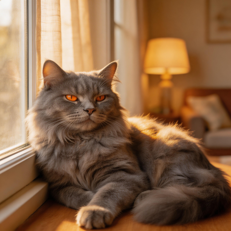 窗边灰猫静卧图片