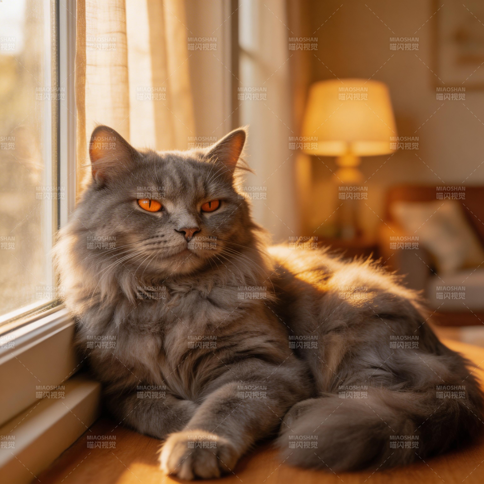 窗边灰猫静卧图片