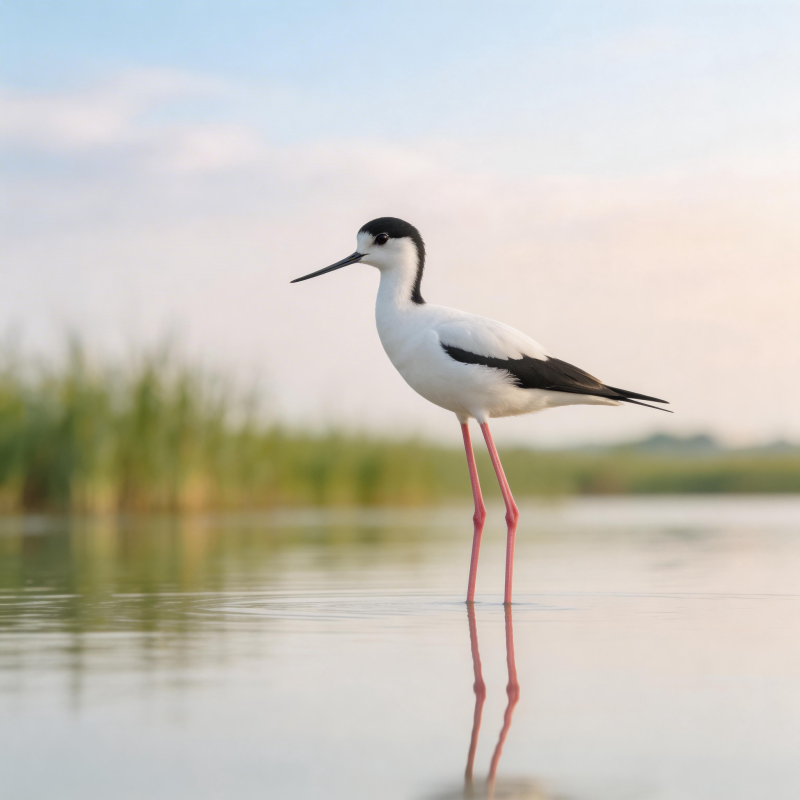 黑颈长脚鹬静立水畔图片