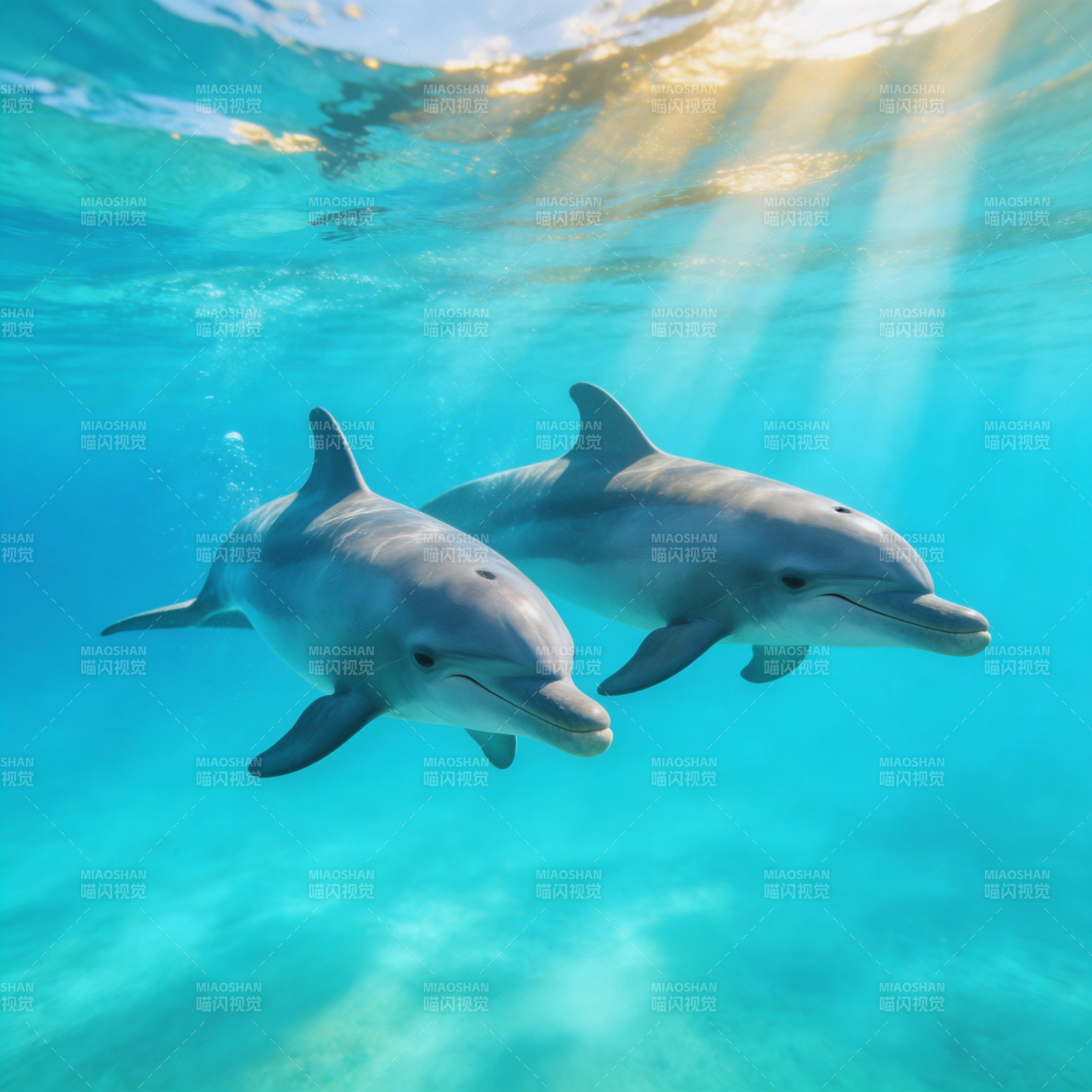 海豚共游碧海图片