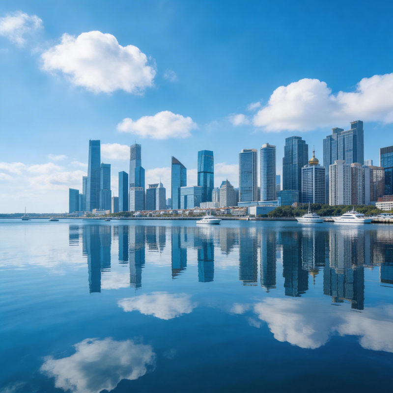 城市天际线倒影图片