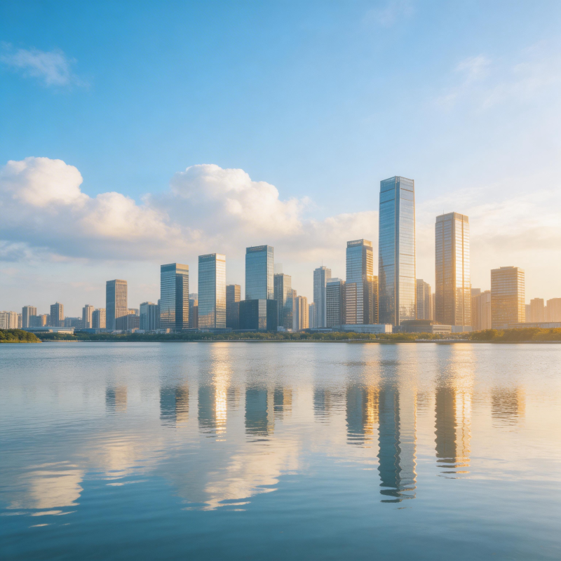 城市天际线倒影图片