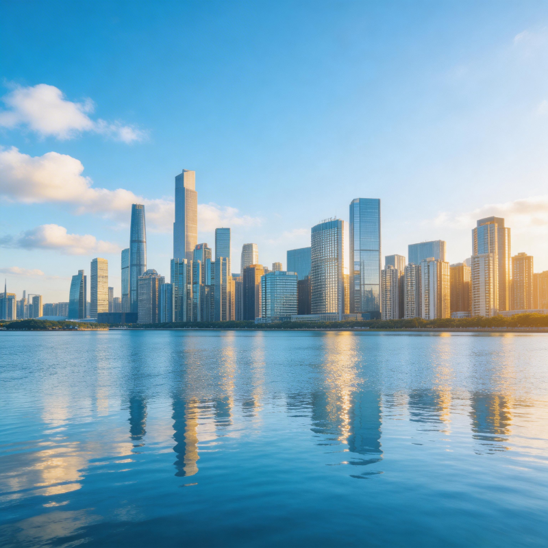 城市天际线倒影图片