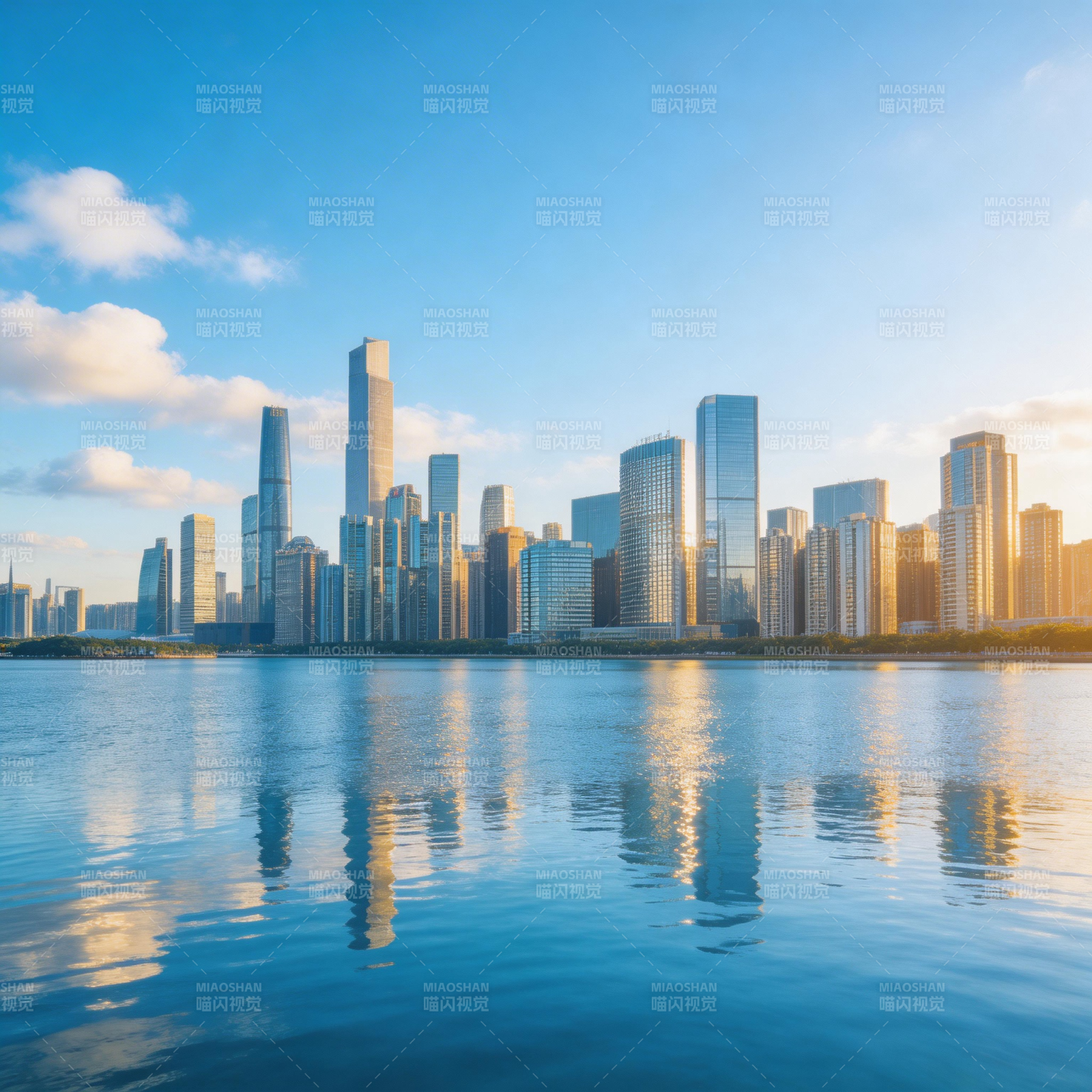 城市天际线倒影图片