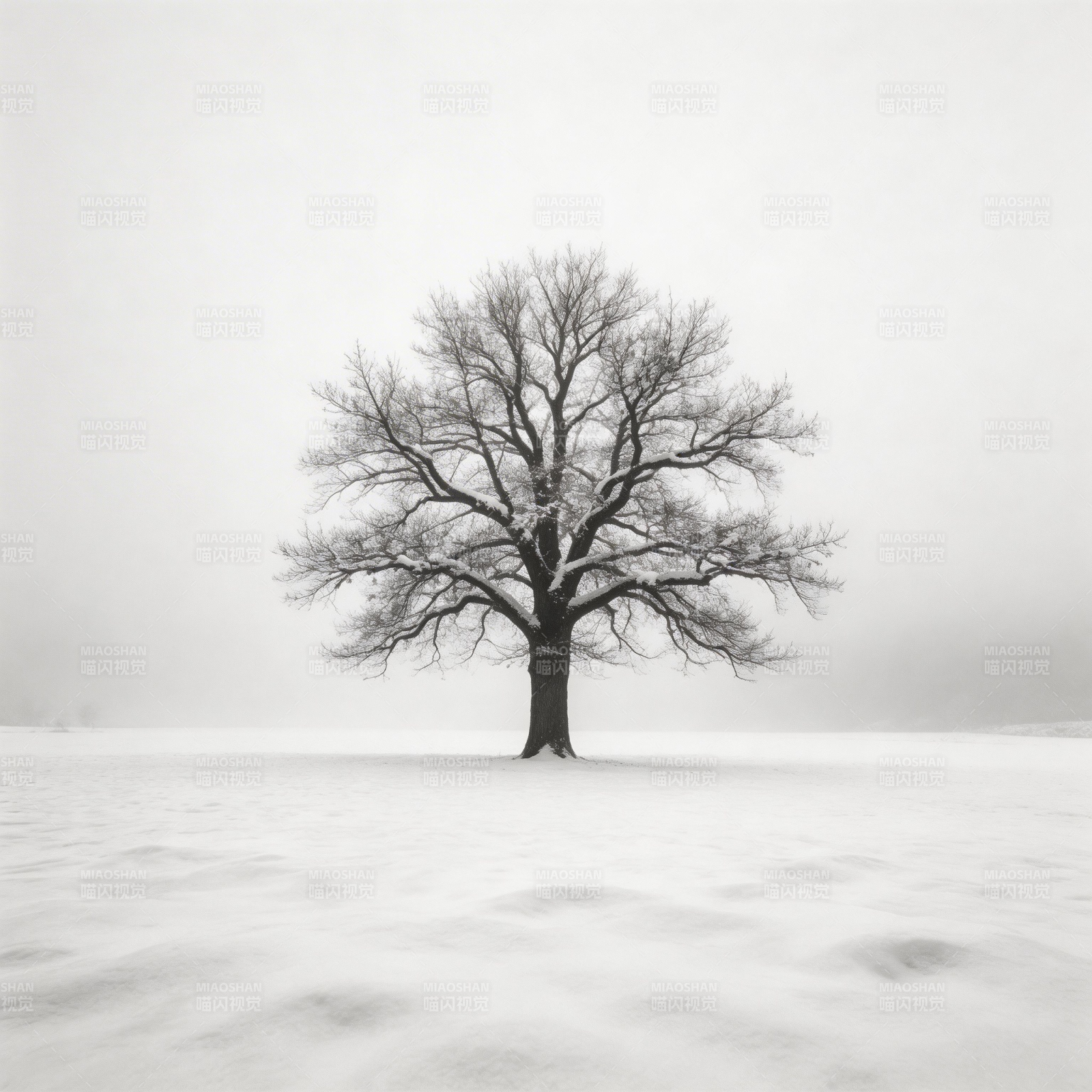孤树雪原图片