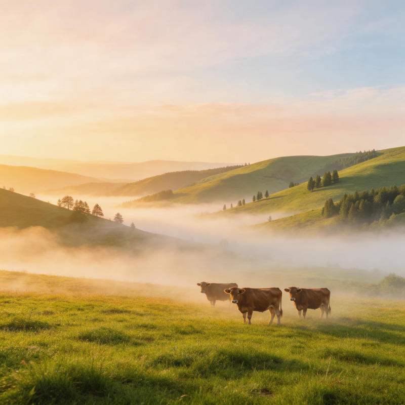 晨雾牧牛图图片
