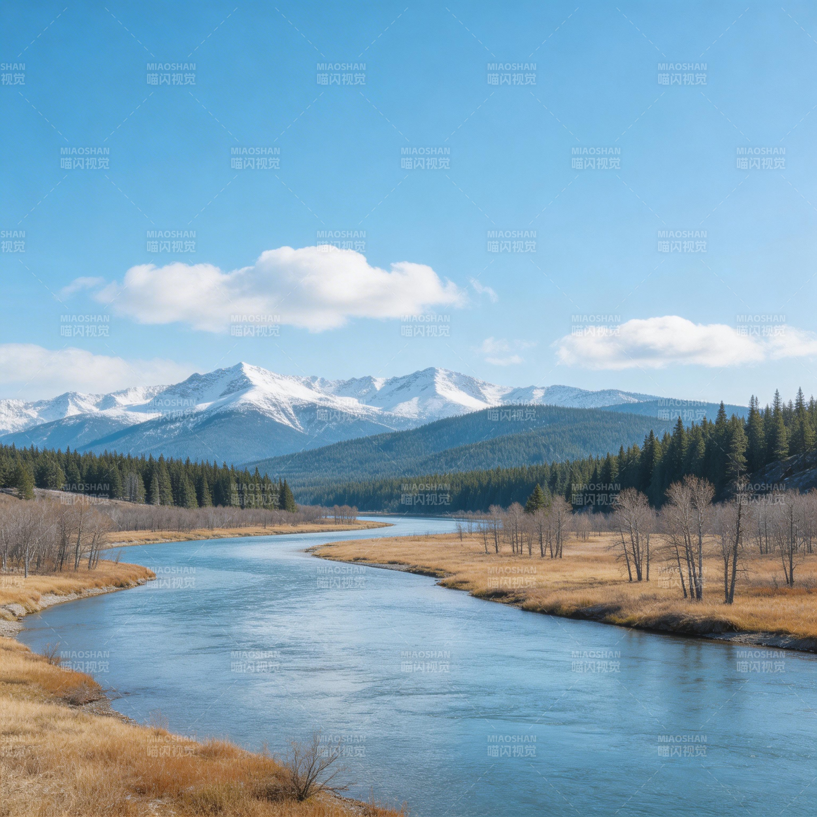 雪山映河 春意盎然图片
