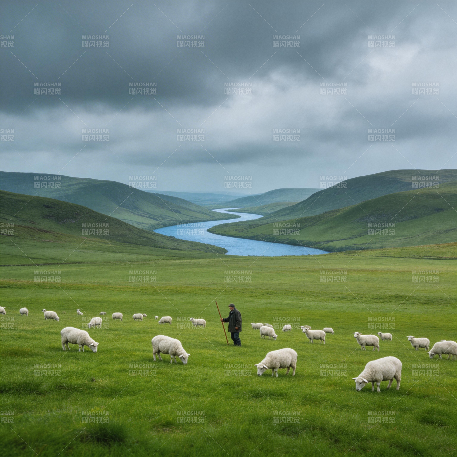 牧羊人与羊群图片