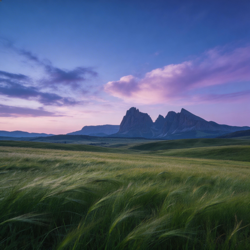 草原暮色山影图片