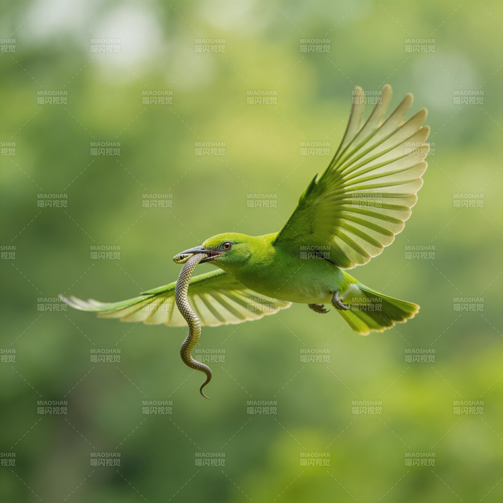 绿鸟捕蛇瞬间图片