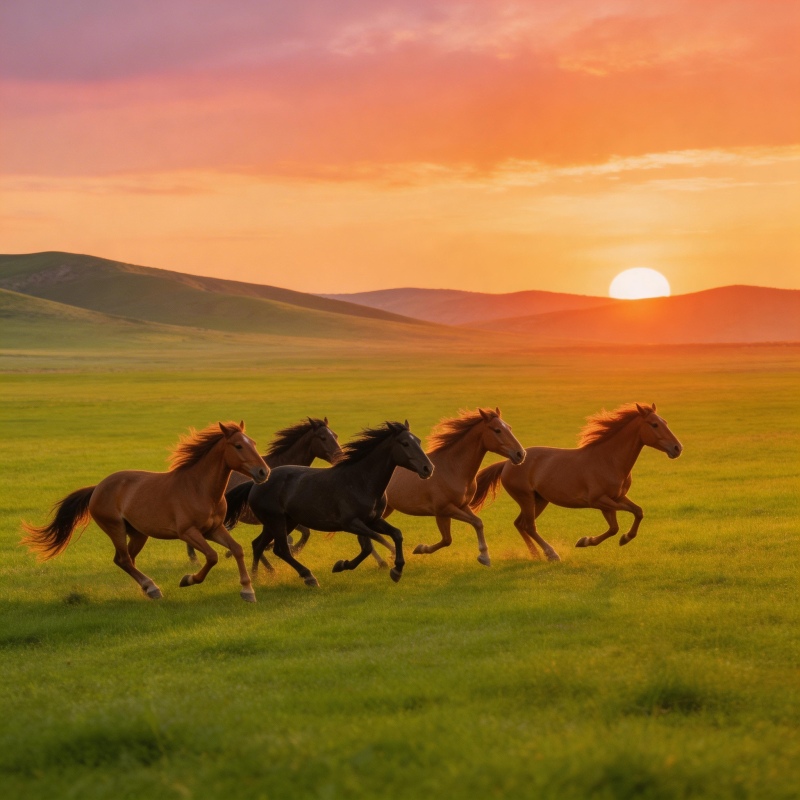骏马奔腾夕阳下图片
