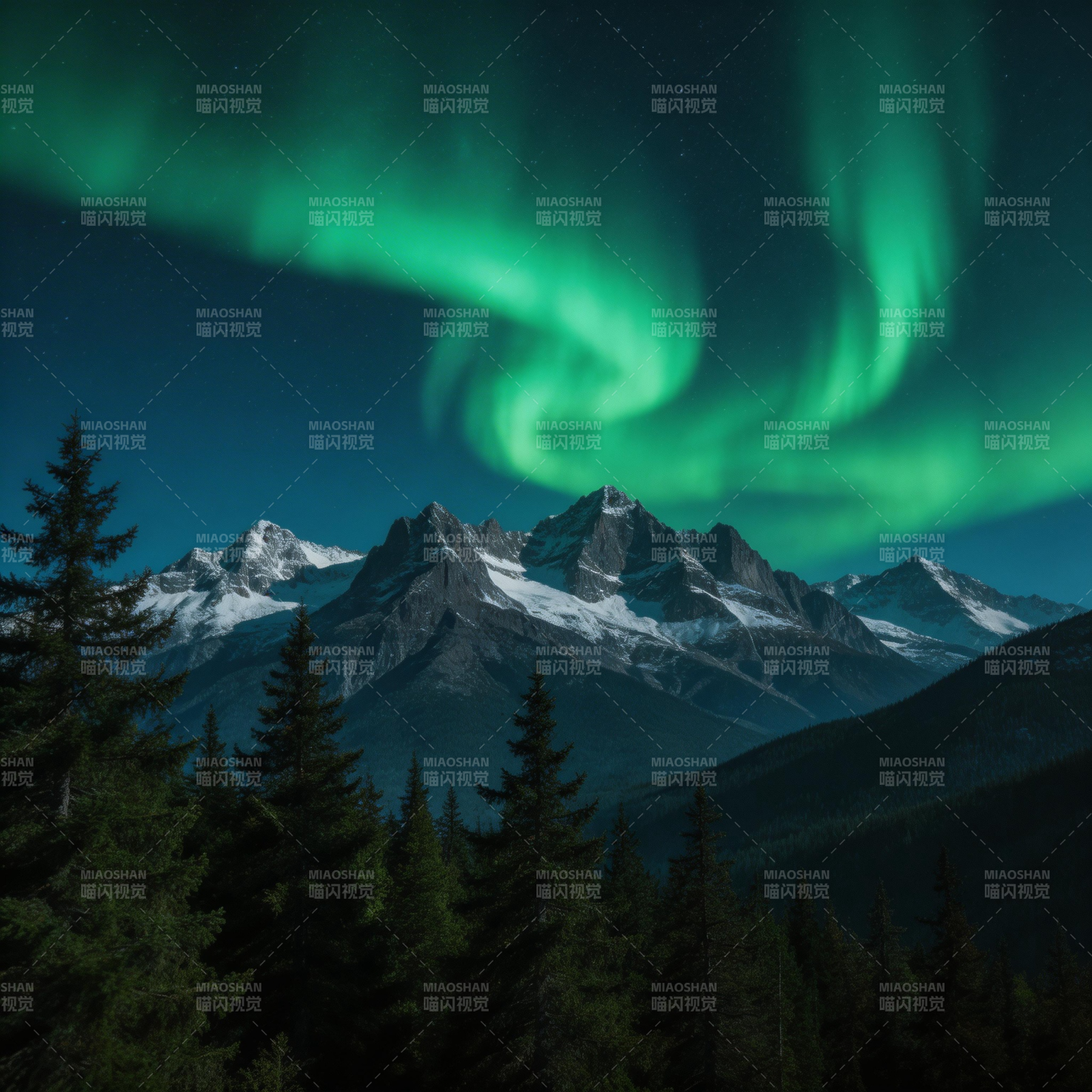 极光映雪山图片