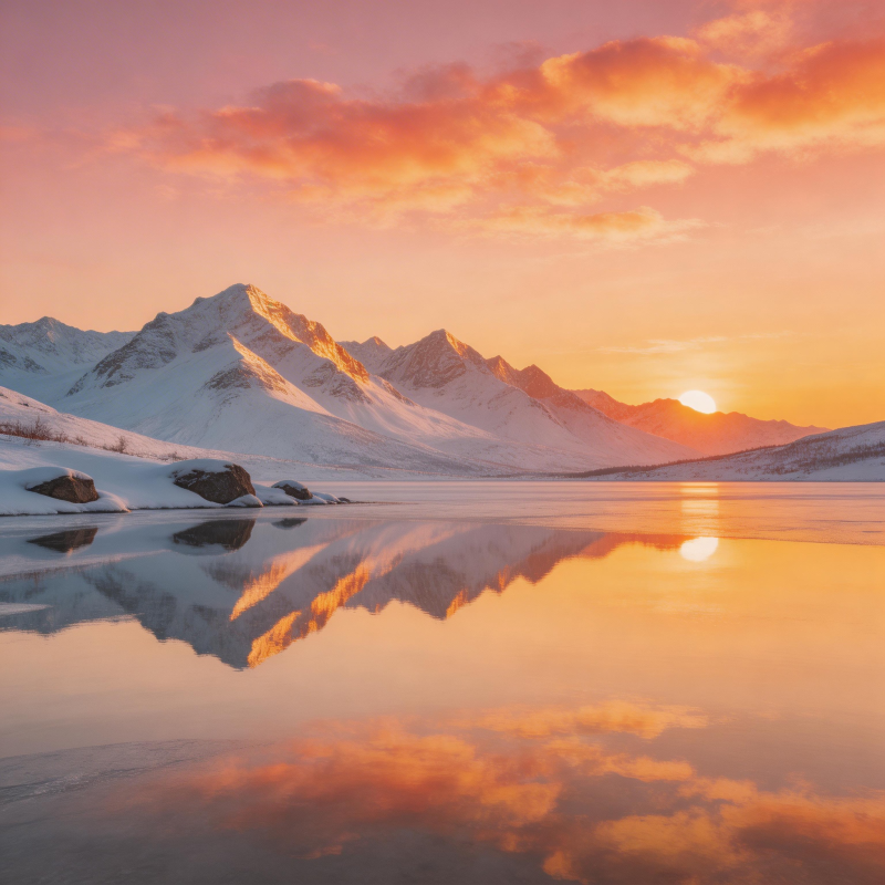 雪山日出倒影图片