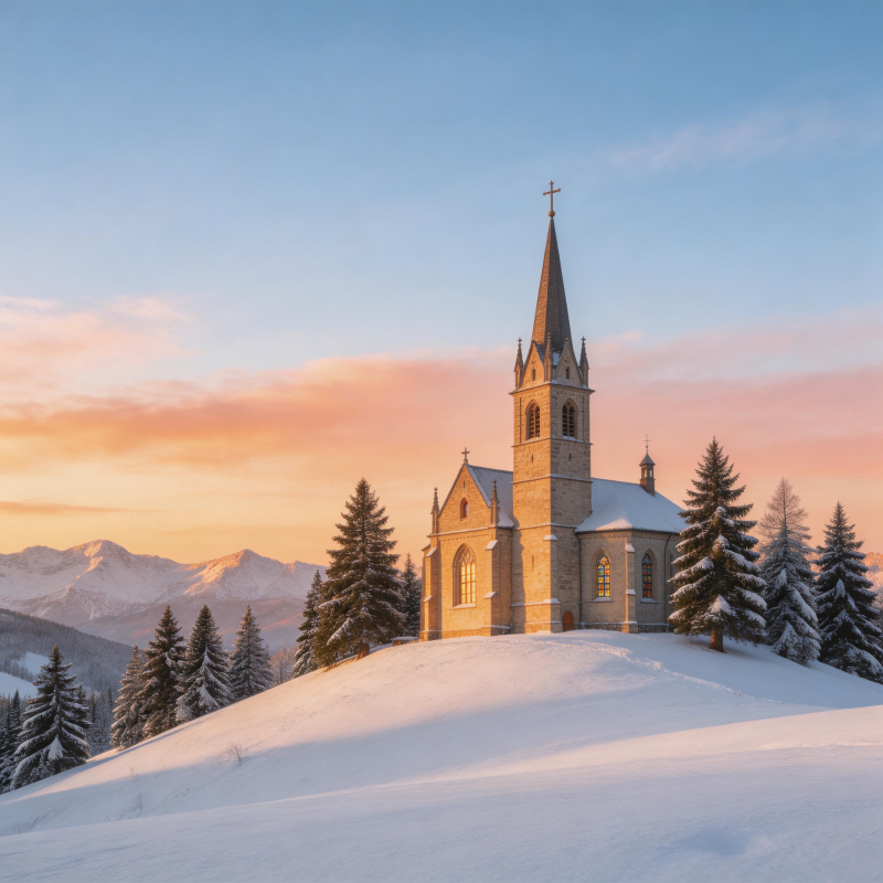 雪峰教堂晨曦图片