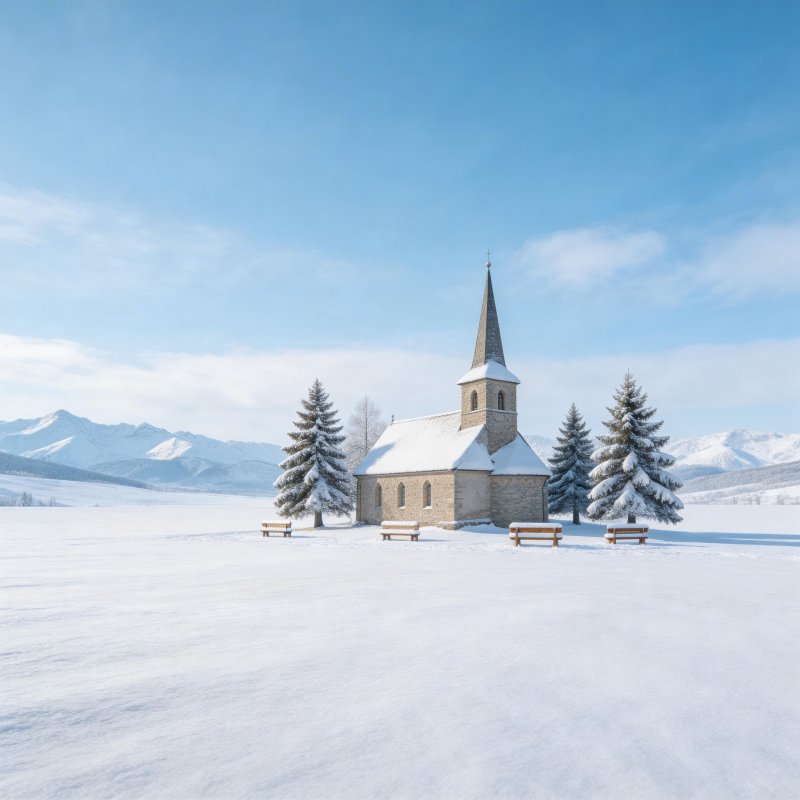 雪原教堂静谧冬景图片
