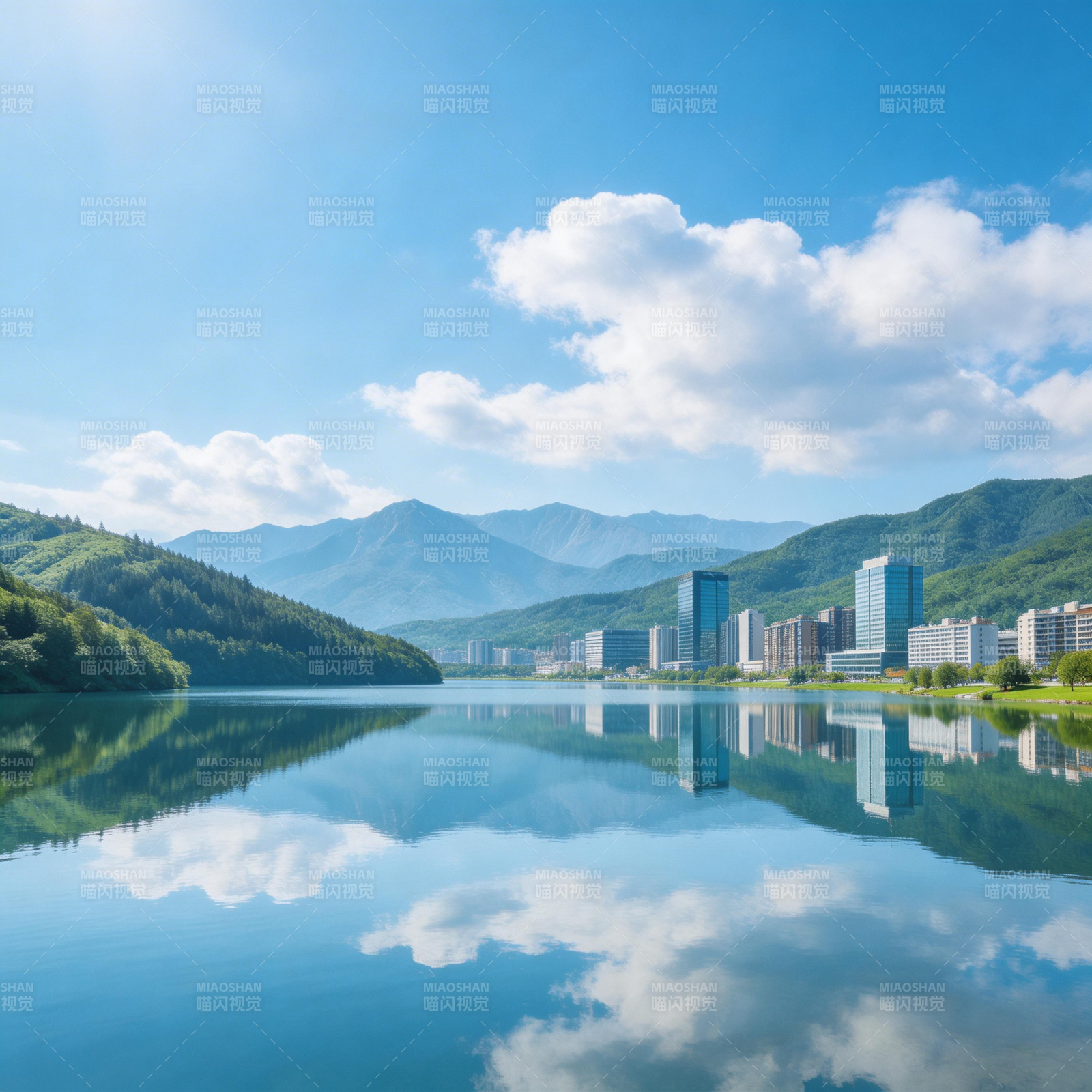 湖光山色映城景图片