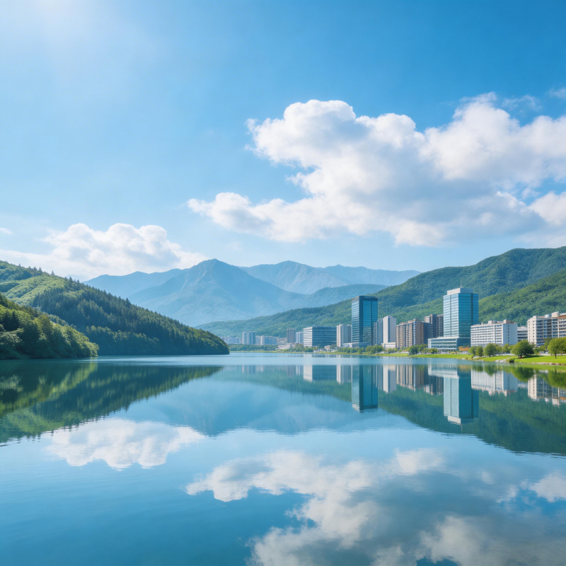 湖光山色映城景图片