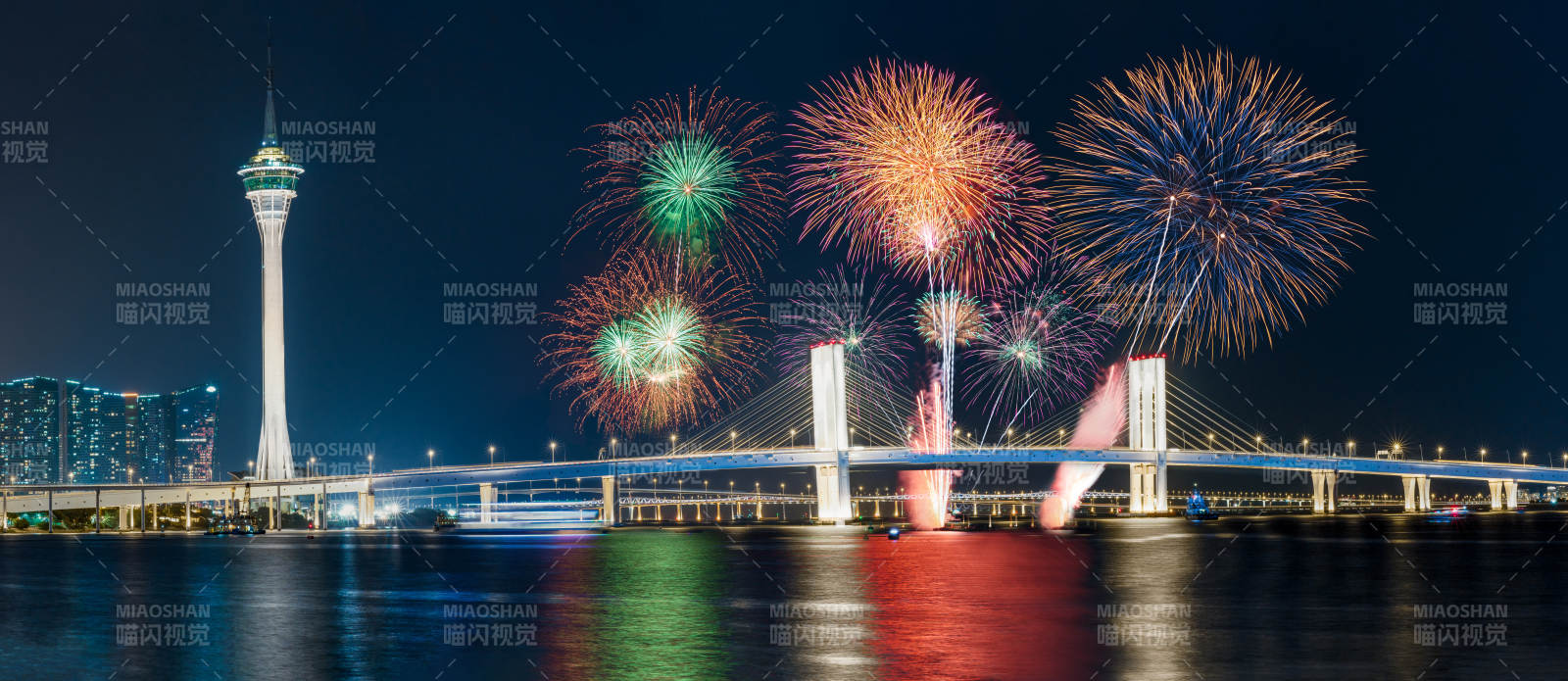 国庆节澳门夜景烟花秀图片