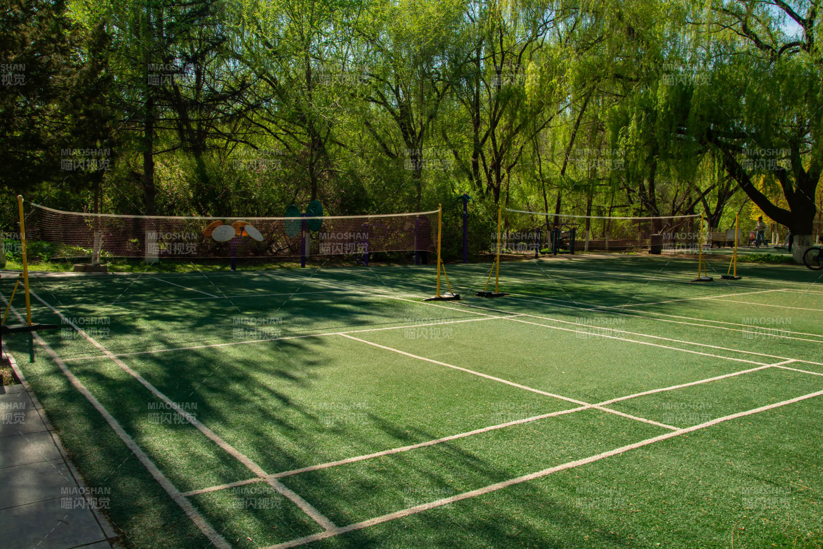绿荫下的网球场图片