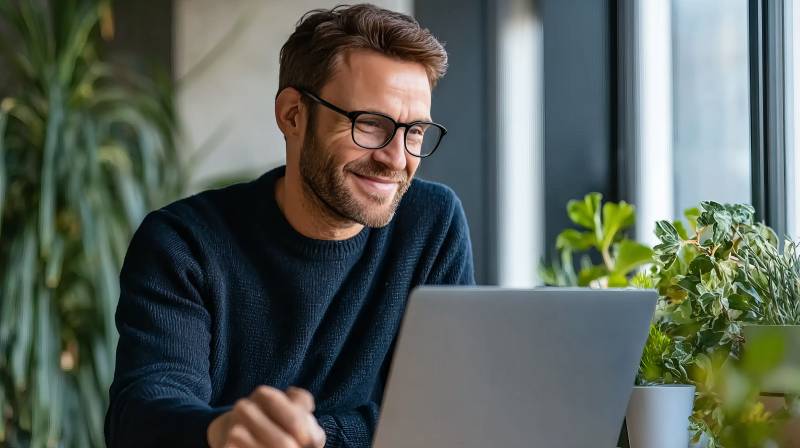 男子专注使用笔记本图片