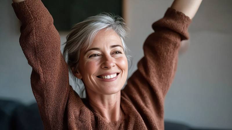 微笑女子伸展双臂图片