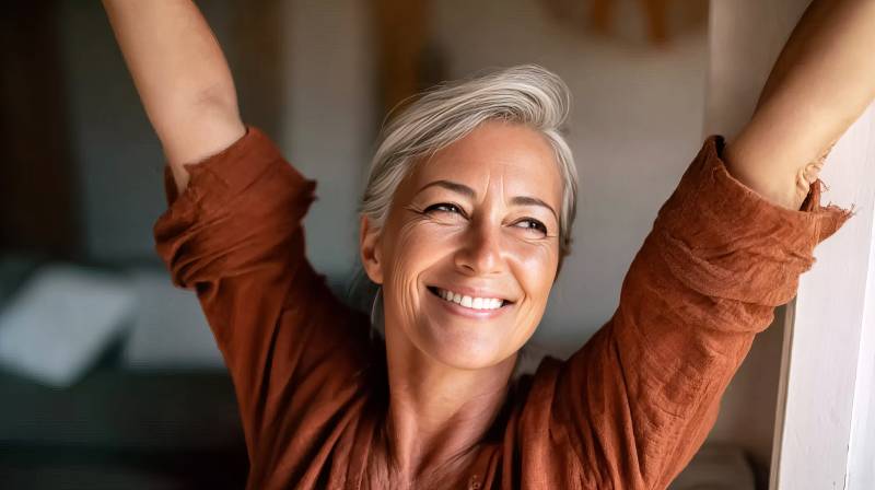 微笑女人伸展双臂图片