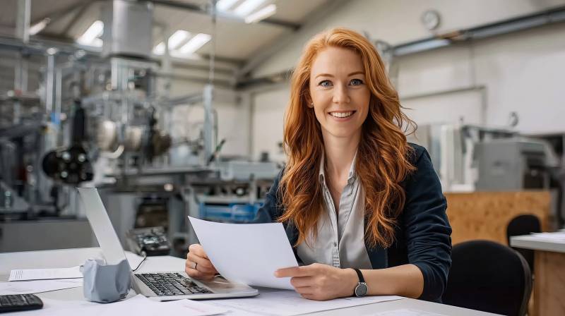 实验室中的微笑女工程师图片