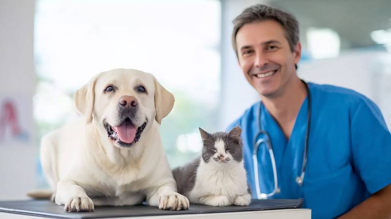 宠物医生与萌宠合影图片