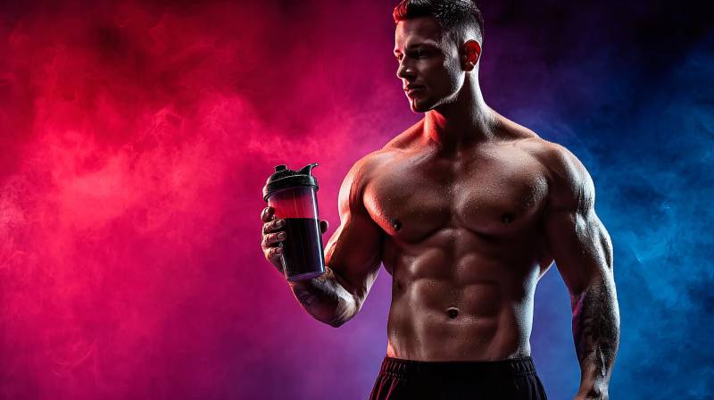 肌肉男持蛋白粉杯图片