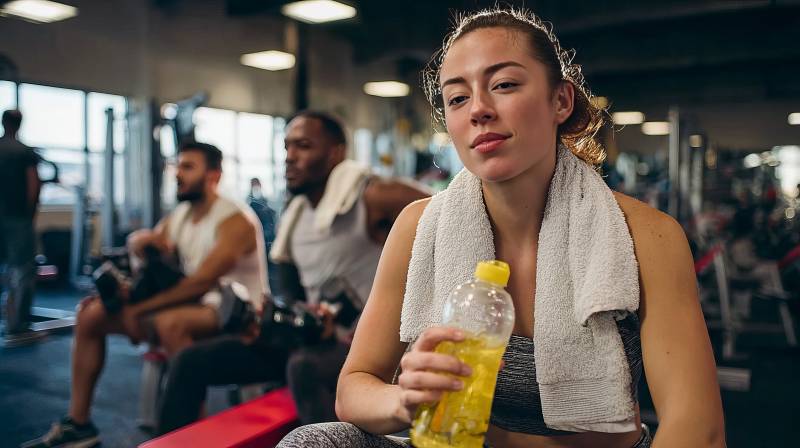 健身后休息的女子图片