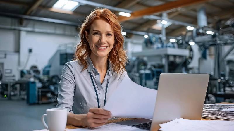 工厂里的微笑女工程师图片