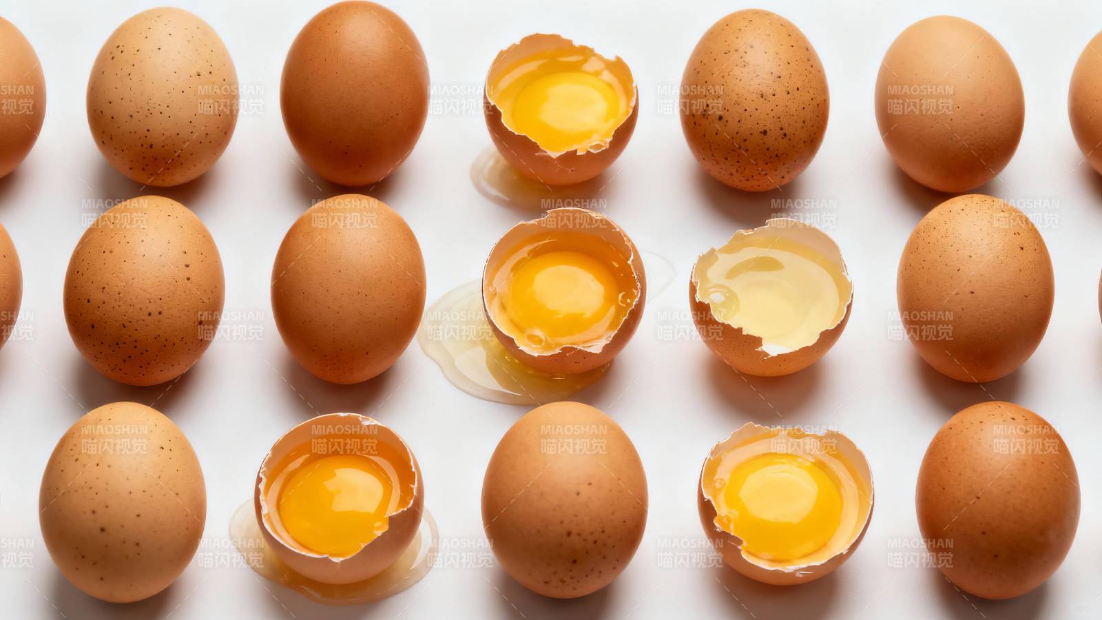 鸡蛋排列整齐 部分已敲开图片