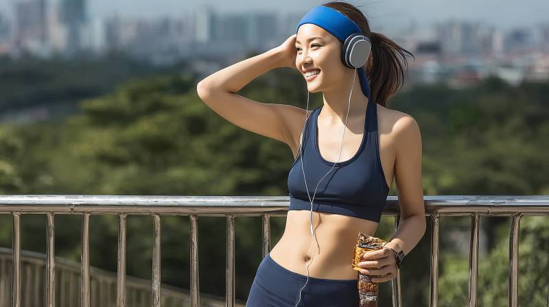 运动女孩听音乐图片