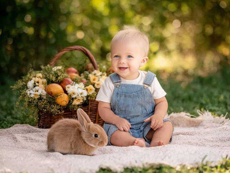 宝宝与兔共度春日图片