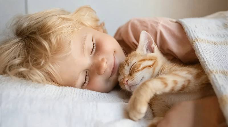 童猫共眠 温馨一刻图片