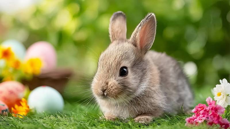 萌兔春日赏花图片