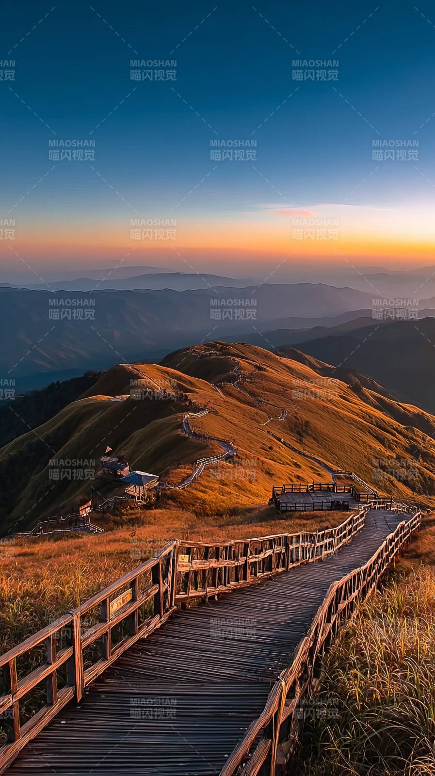 山脊木道晨曦图片