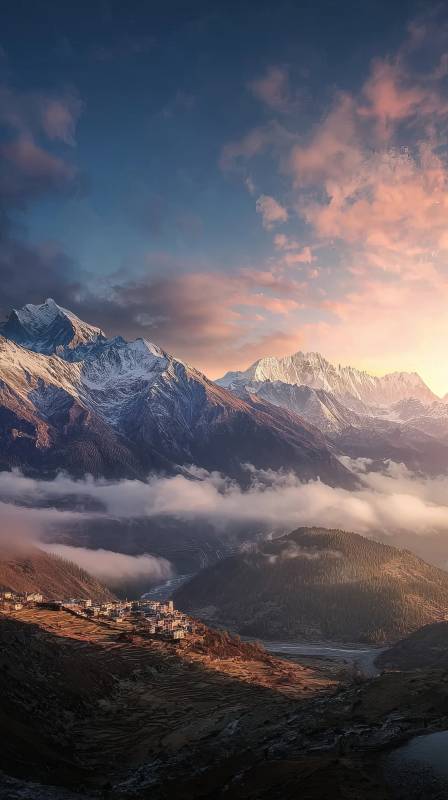 雪山云海晨曦图片