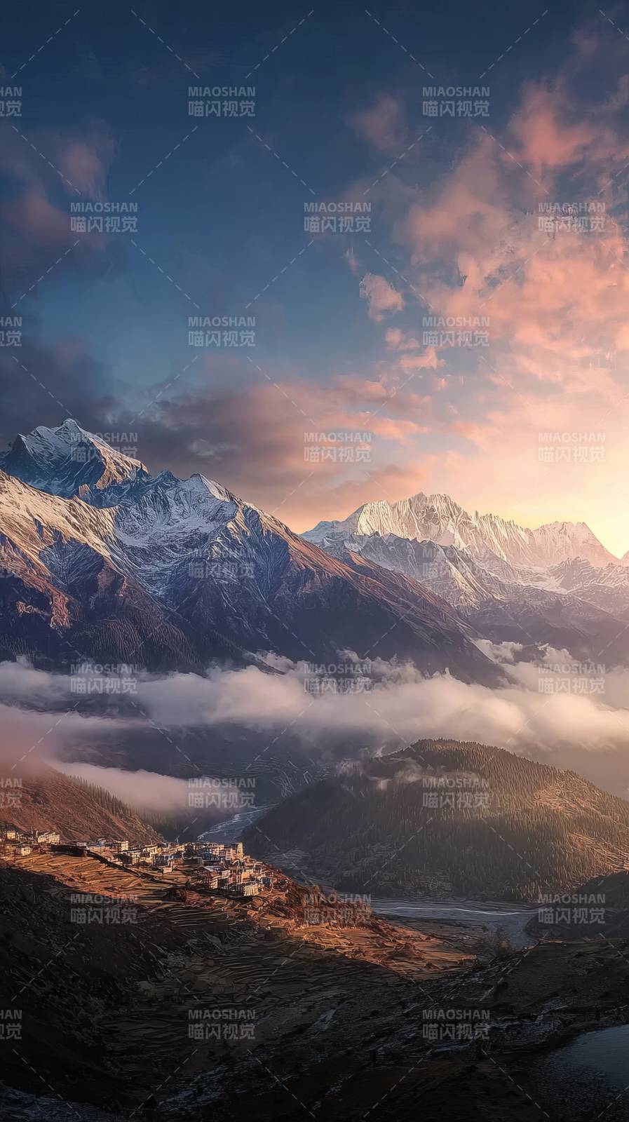 雪山云海晨曦图片