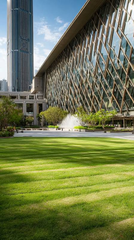 现代建筑与绿茵图片