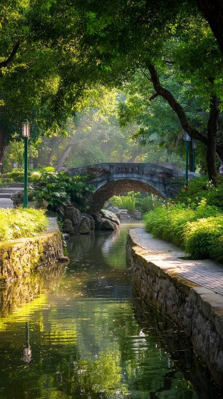 绿荫小桥流水图片