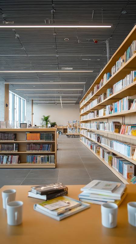 现代图书馆静谧阅读角图片