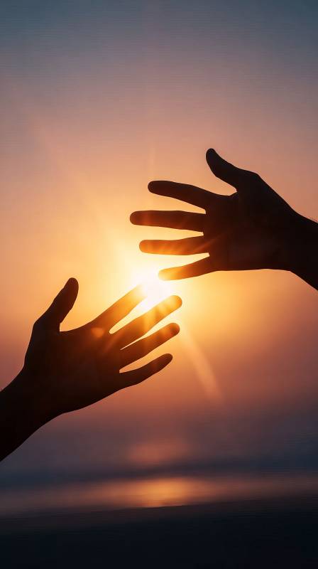 双手捧日 温暖相拥图片