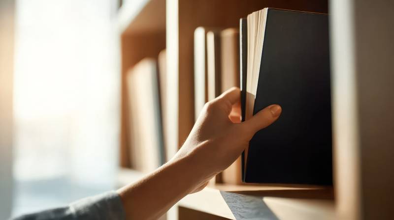 手取书架上的书图片