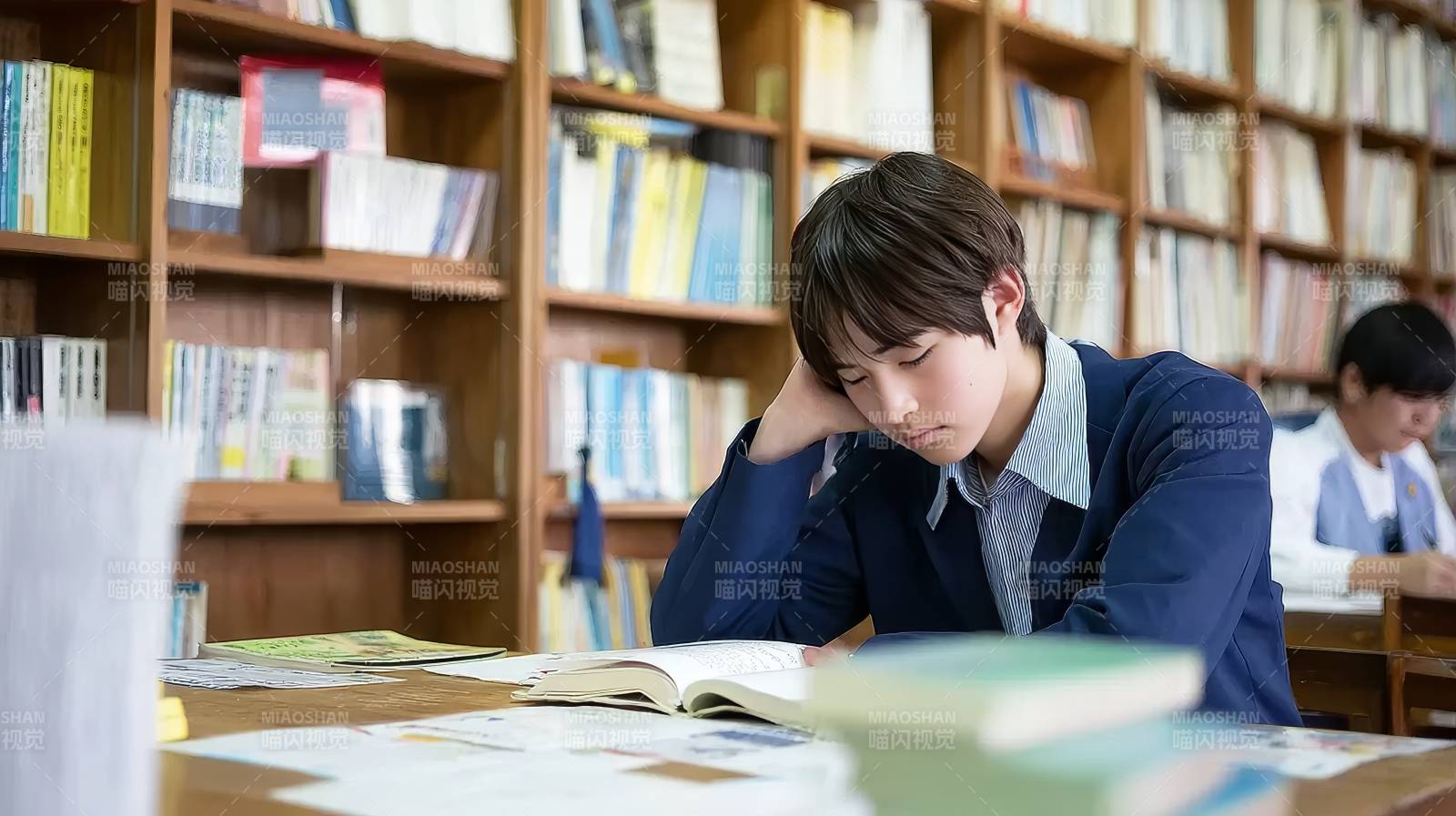 图书馆里的专注学习图片