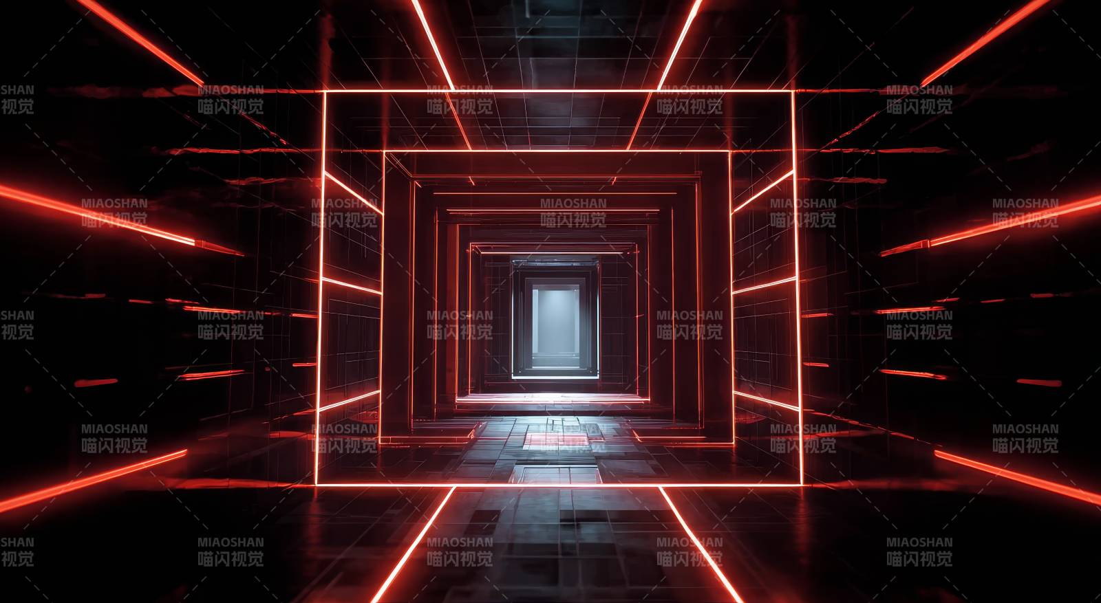 红色光廊深邃通道图片