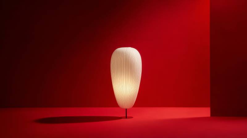 红墙白灯静谧光图片