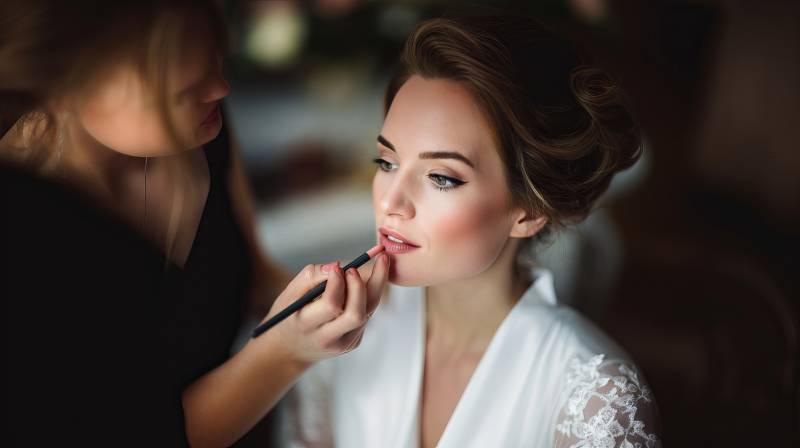 新娘妆容准备中图片